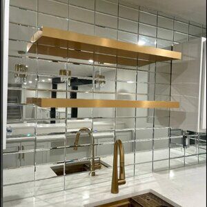 NEW (2) Golden(solid stainless-brushed brass )laminated modern floating shelves